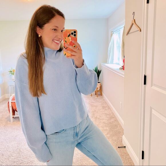 A.L.C. Blue Ribbed Cashmere Blend Turtleneck Sweater Medium M